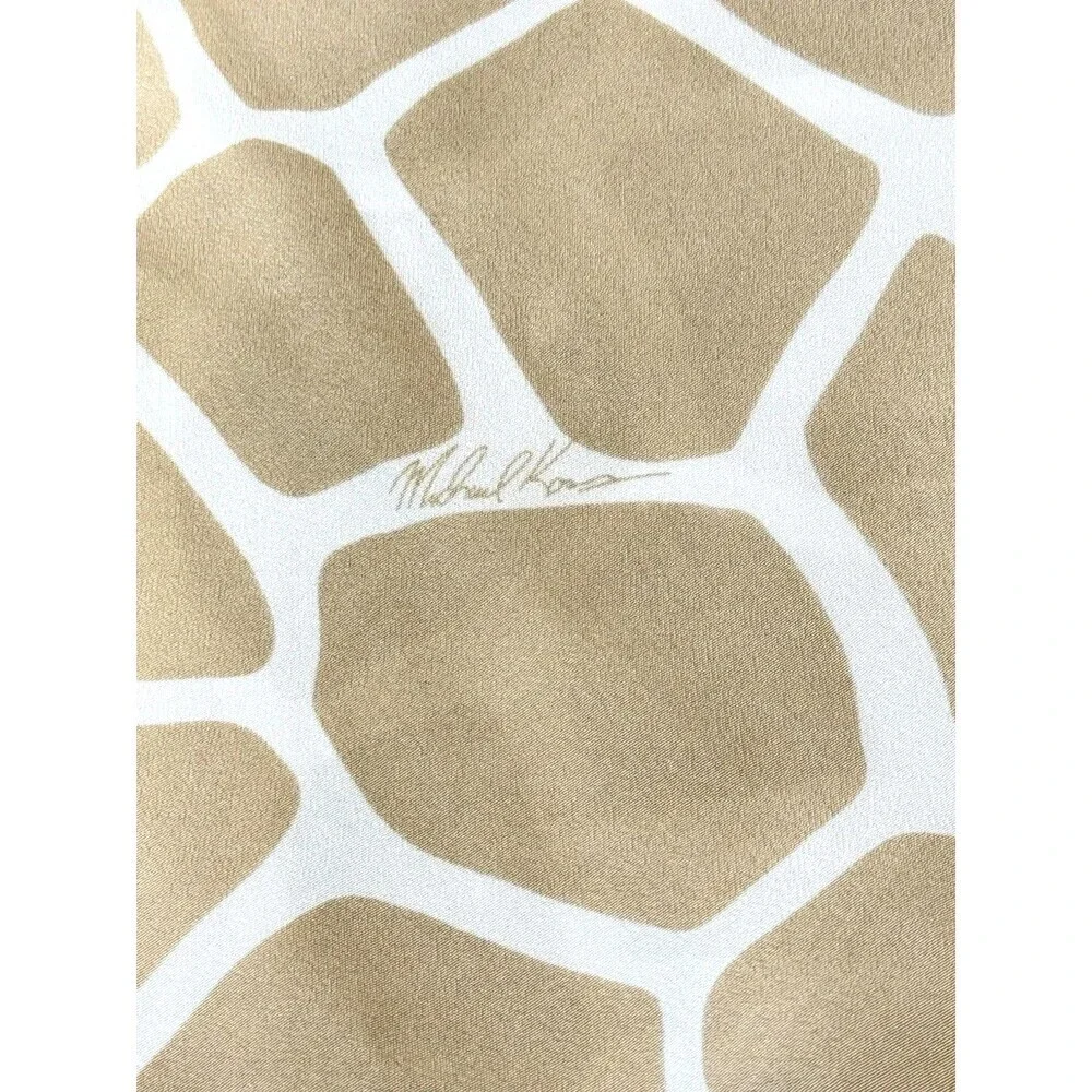 Michael Kors Giraffe Print Blouse Women M Roll Tab Sleeve Keyhole Beige